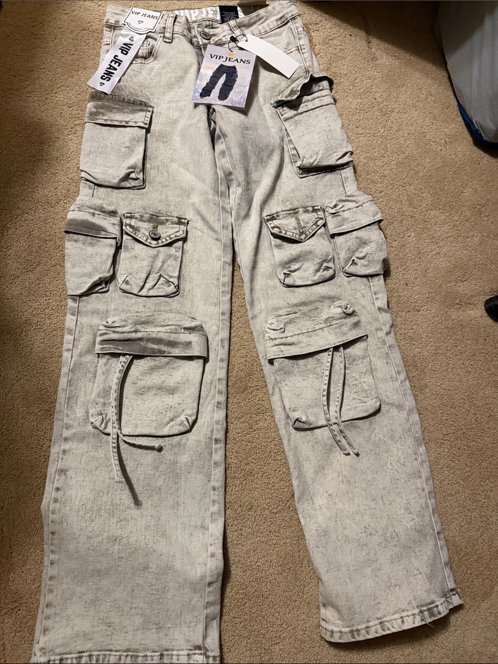 VIP Men's Washed Light Gray Multi-Pocket Cargo Pants New size 00